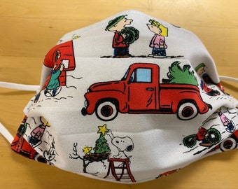 Charlie Brown Christmas - Adjustable earloops and nose bridge - 3 Layer Washable