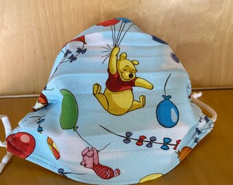 Winnie the Pooh Face Mask - Flies with Friends - 3 Layer Adjustable Nose Bridge & Ear Loops, Washable