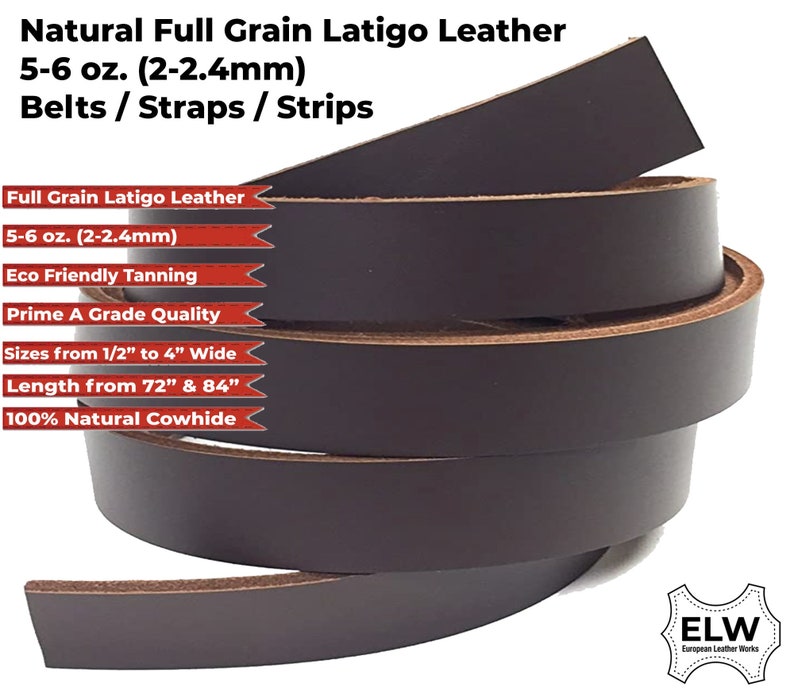 Brown 5/6 oz. (2mm) Tooling Leather Belt/Strip/Straps 1/2" to 4" Wide, 68-72 Inches Long image 3
