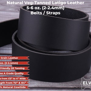 Black 5/6 oz. (2mm) Tooling Leather Belt/Strip/Straps Vegetable Tanned 1/2"-4" Wide, 56-60" Length, Blank Belts, Natural Cowhide...