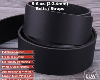 Black 5/6 oz. (2mm) Tooling Leather Belt/Strip/Straps Vegetable Tanned 1/2"-4" Wide, 56-60" Length, Blank Belts, Natural Cowhide...