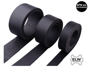 ELW Black Latigo Leather 9-10oz (3.6-4mm) Straps, Belts, Strips 1" to 4" Wide X 72" or 84" Long Full Grain Leather Cowhide Tooling...