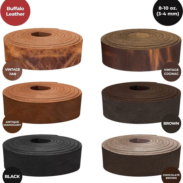 European Leather Works - Buffalo Belt Blanks 8-10 oz (3-4mm) 40-60" Leather Belt Straps/Strips 1/2“ to 8” Wide for Tooling, Holsters