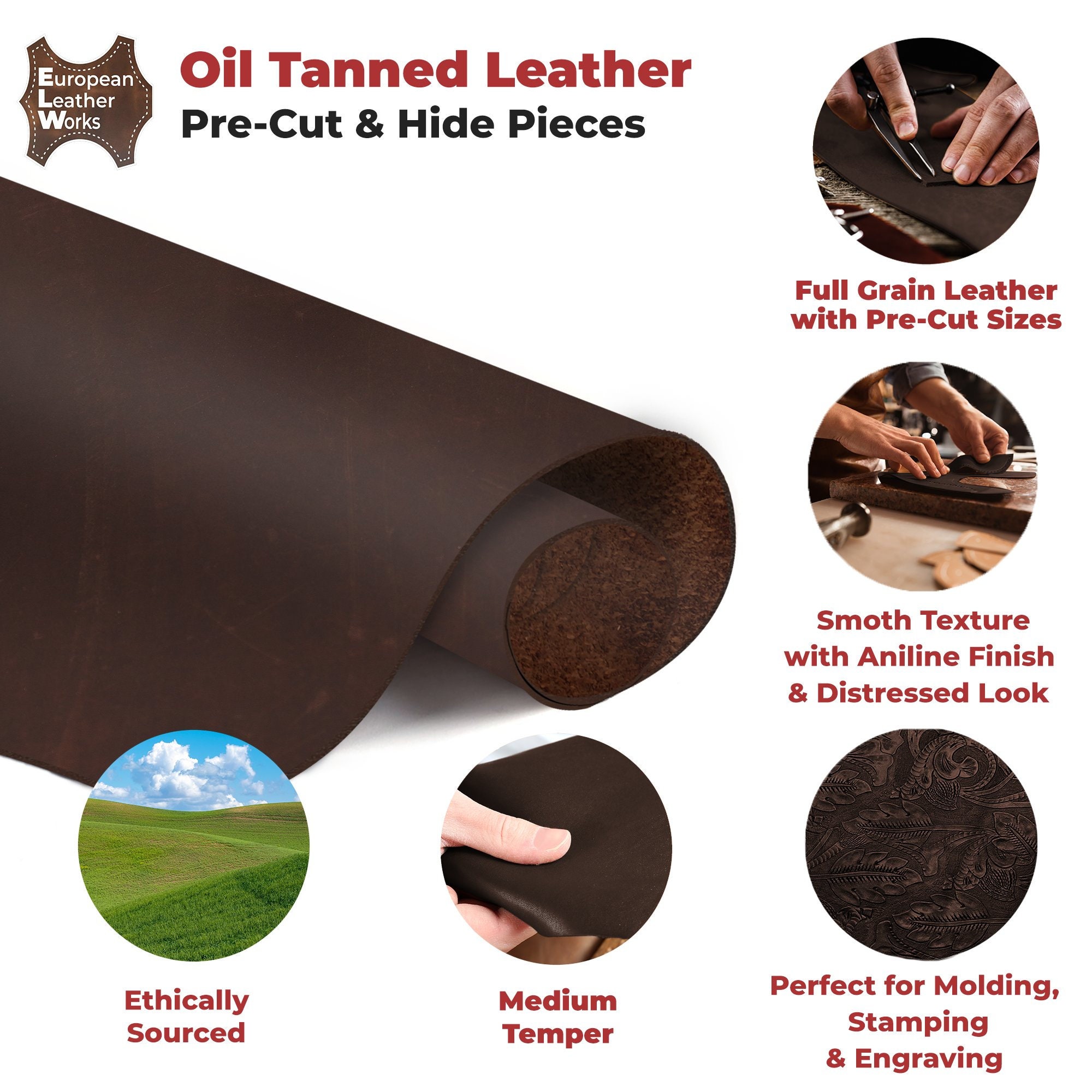 ELW 9-10 Oz (3.6-4mm) Heavy Weight Oil Tanned Cowhide Full Grain ...