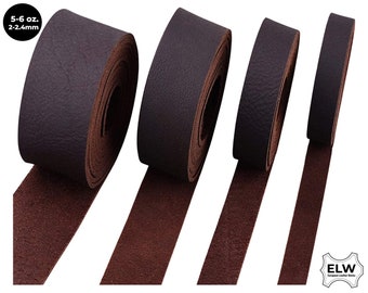 Cinture/strisce/cinturini in cuoio marrone da 5/6 oz (2 mm) con lavorazione, larghezza da 1/2" a 4", lunghezza da 68 a 72 pollici.