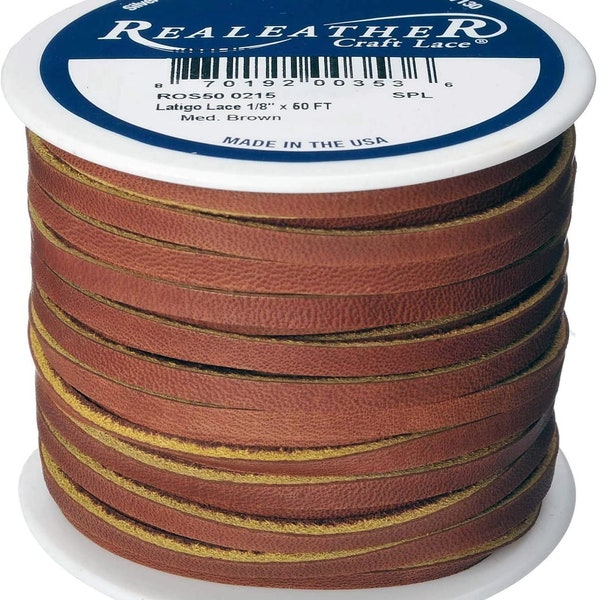 Realeather Cowhide Latigo Lace Spool, Multiple Colors Available Size 1/8" X 50" Length