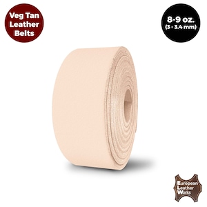 ELW 8-9 oz. (3-3.4mm) Vegetable Tanned Leather Blank Belt - Cowhide Full Grain Strip, Strap, Tooling, Dyeing. Molding. Engraving, DIY, Craft