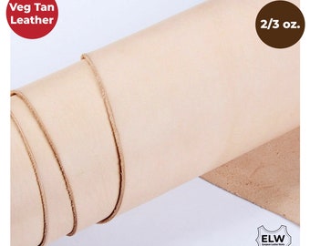 ELW Veg Tanned Leather Shoulder 2/3 oz (.8-1.2mm) 6"-48" Pre-Cut Pieces 100% Natural Full Grain Leather Tooling Craft Lining Repair Projects