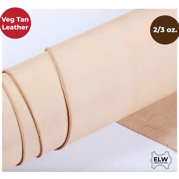 ELW Veg Tanned Leather Shoulder 2/3 oz (.8-1.2mm) 6"-48" Pre-Cut Pieces 100% Natural Full Grain Leather Tooling Craft Lining Repair Projects