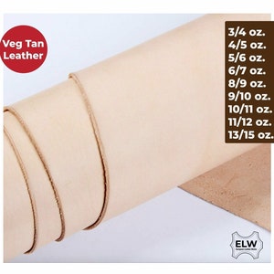 ELW Veg Tan Full Grain Tooling Leather 3/4 oz to 13/15 oz (1mm-6mm) Weight Pre-Cut Squares 6" to 48" Leathercraft, Stamping, Engraving,...