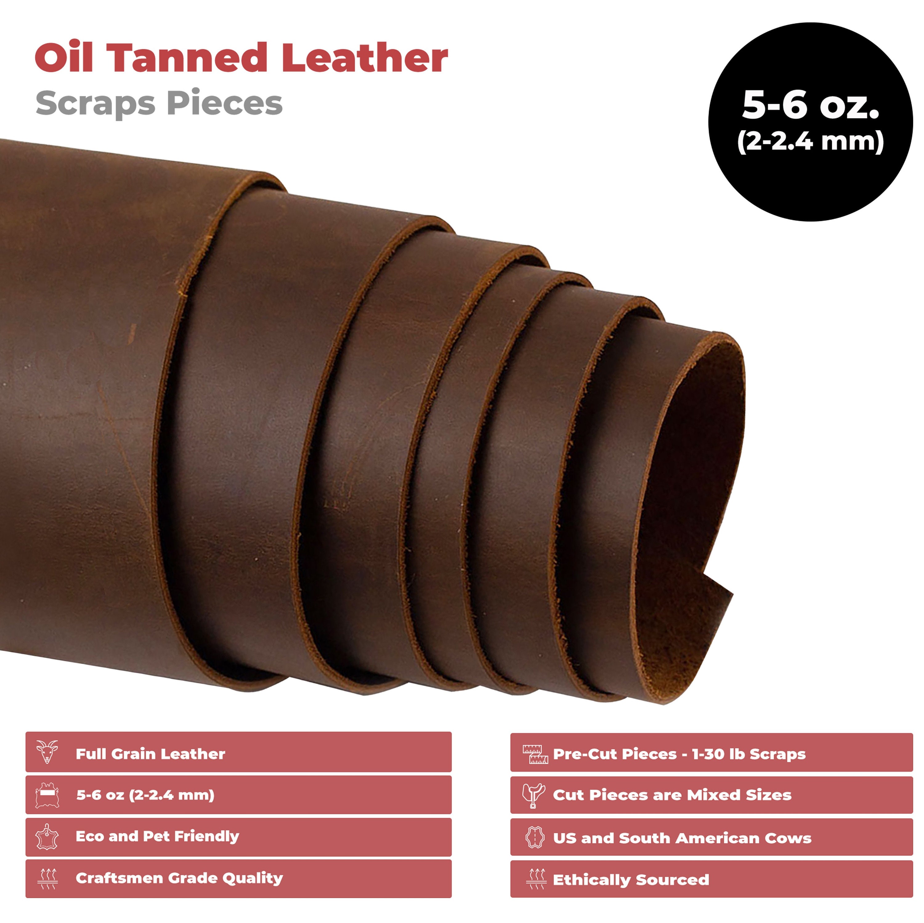 Leather Scraps with Scars (12 oz Pack) 8 - Plus / Bourbon Brown