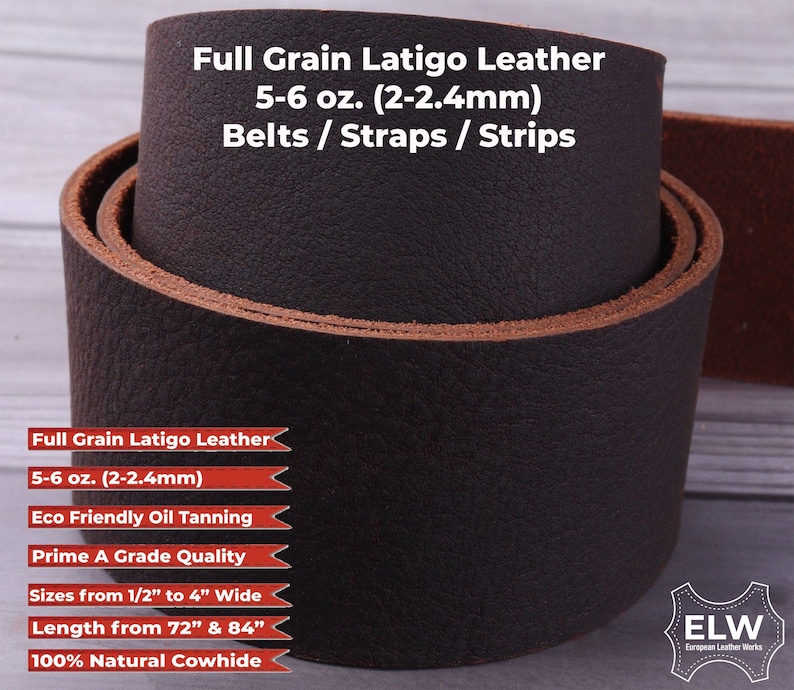 Brown 5/6 oz. (2mm) Tooling Leather Belt/Strip/Straps 1/2" to 4" Wide, 68-72 Inches Long image 2