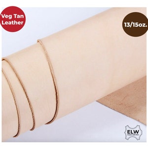 Veg Tan Full Grain Leather 13/15 Oz. (5.2-6mm) Heavy Thickness  Pre-Cut 6&quot; to 48&quot; Sizes  Natural Cowhide Skirting Tooling Leather Crafts...