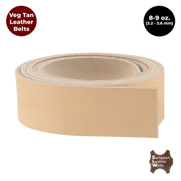 ELW Belt Blanks Strips Straps 8-9 oz. (3.2-3.6mm) Thickness Full Grain Import Natural Cowhide Vegetable Tanned Leather