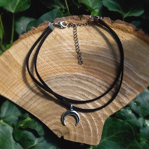 Crescent Moon Choker: Stainless Steel Horned God Necklace