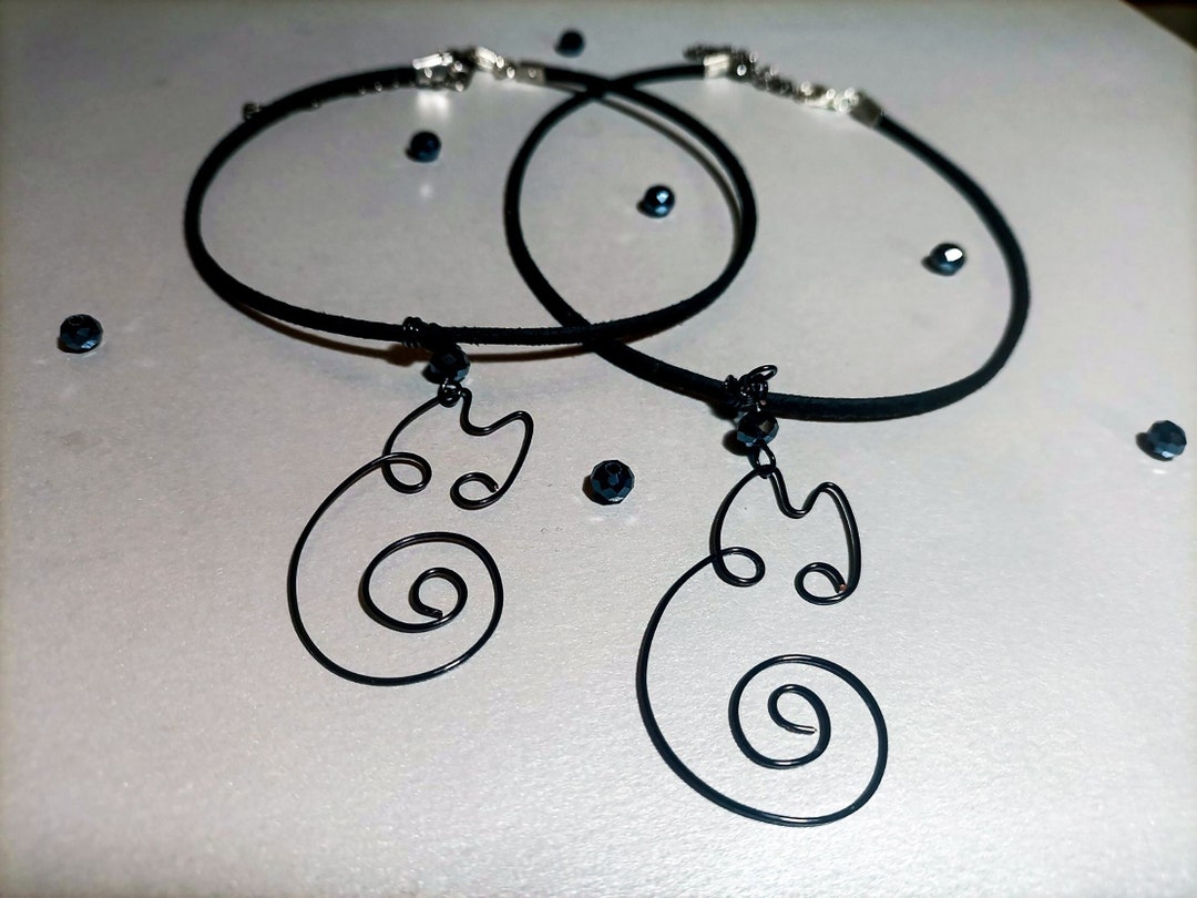 Black Cat Choker Necklace Cat Familiar Wire Wrapped Pendant Etsy
