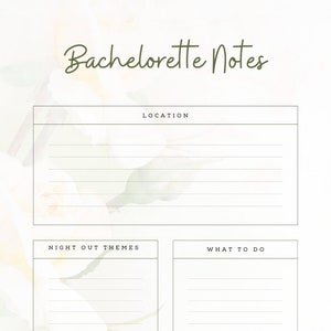 Bachelorette notes, stay organized, instant download