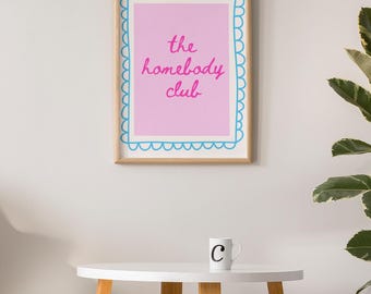 The Homebody Club Wall Art, Colorful Gallery Wall Art Print, Bleu and Pink Digital Download & Print