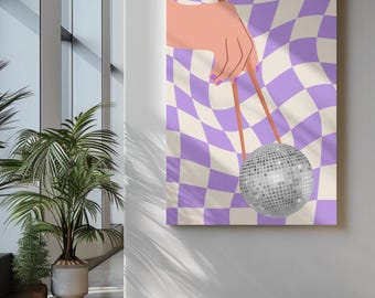 Purple Disco Ball Chopstick Print: Funky Eclectic Wall Art (Digital Download, 4x6in PDF/JPG File)