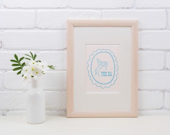 Cowboy Wall Art Print: Blue and Cream Western Decor (Digital Download, 8x10 PDF/JPG File)