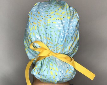 Little Squirt Scrub Cap // with buttons // ponytail scrub cap // long hair scrub hat // scrub cap for women // surgical scrub cap // PPE