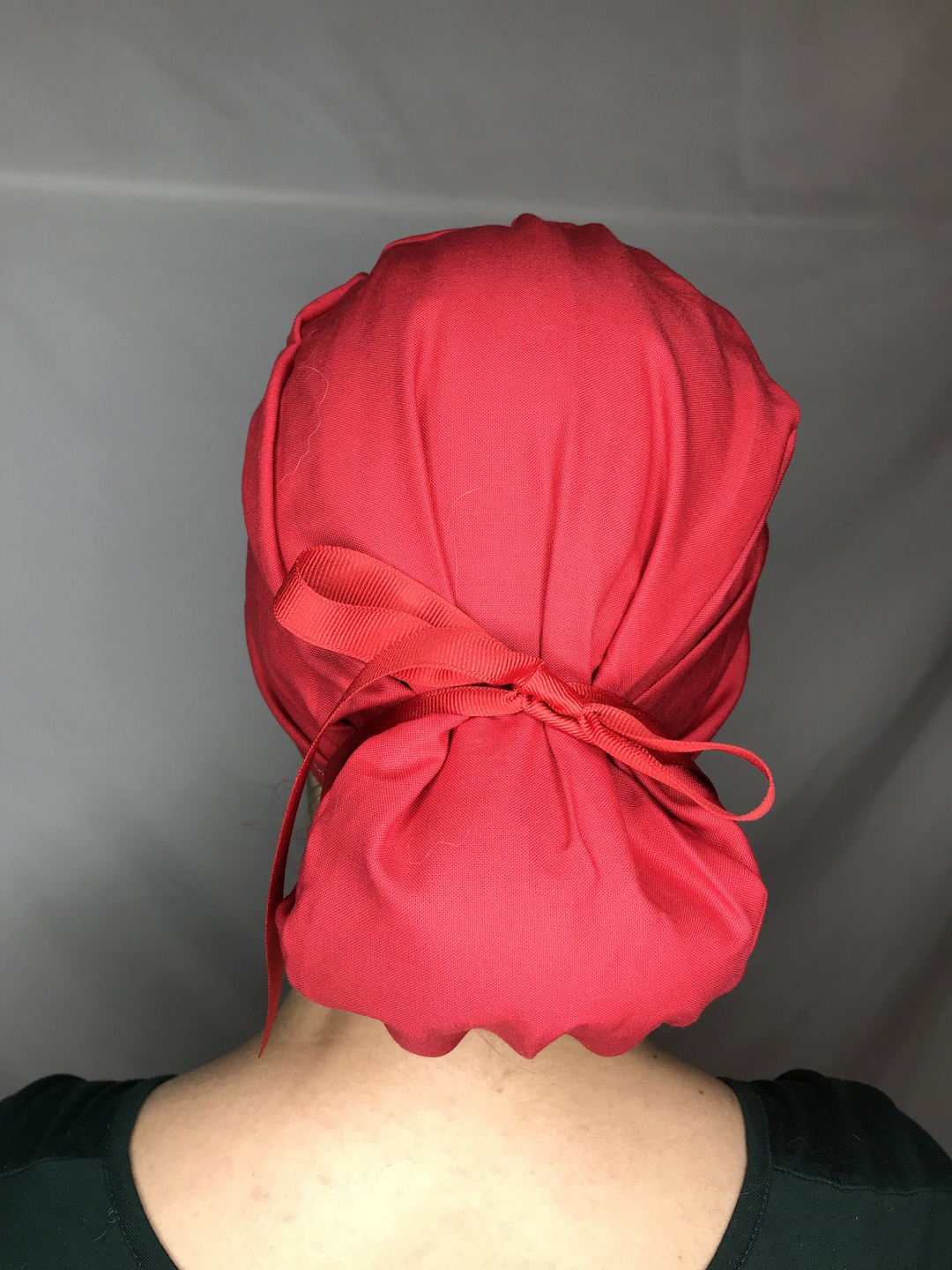 Solid Red Scrub Cap // With Buttons // Ponytail Scrub Cap // Long Hair
