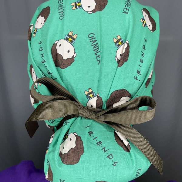 Friends - Chandler Scrub Cap // with buttons // ponytail scrub cap // long hair scrub hat // scrub cap for women // surgical scrub cap / PPE