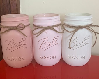 Rustic Distressed Ombre Pink Mason Jars Set (3 pièces)