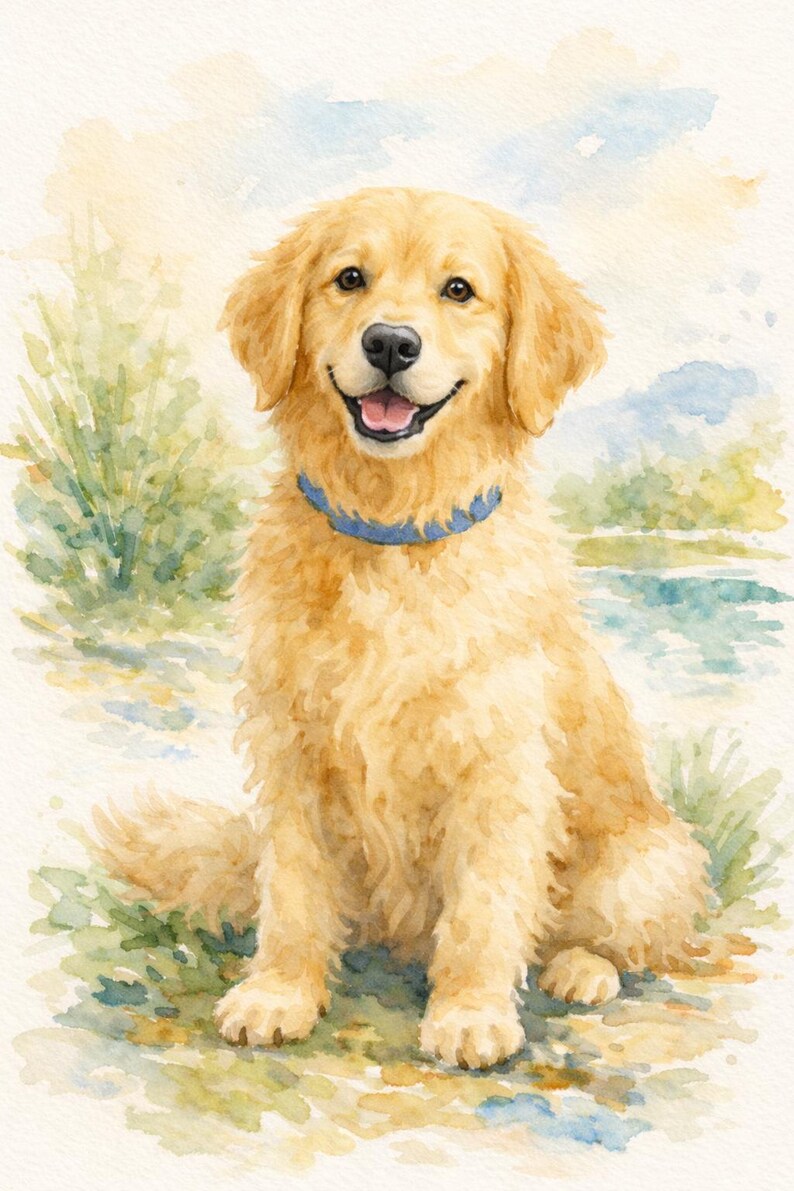 Golden Retriever Watercolor Art Print | Dog Lover Wall Decor (digital ...
