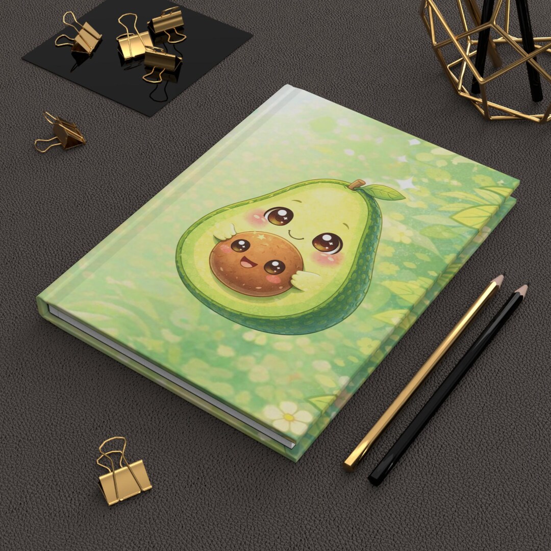 Kawaii Smiling Avocado Hugging Pit Hardcover Journal | Cute Avocado ...