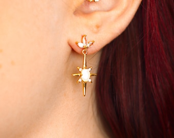 Star 18k Gold Plated Stainless Steel Cubic Zirconia Earrings | Dangle Stud Earrings | Fantasy Earrings