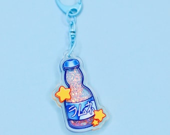 Ramune Soda Keychain | Glitter Liquid Shaker, Kawaii Charm