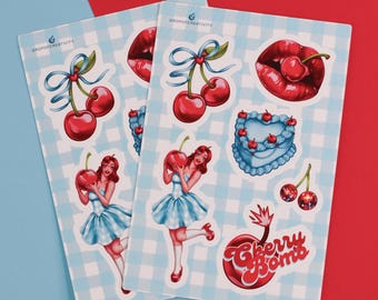 Retro Cherry Sticker Set | Resilient Vinyl Decals | Trendy Stationery Additions | Notebook and Scrapbook Enhancements