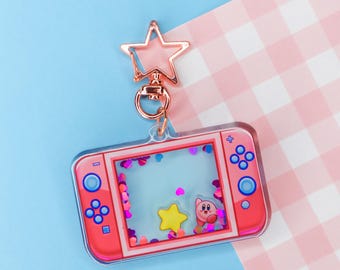 Kirby inspiré Switch acrylique Shaker porte-clés | Pendentif de jeu vidéo animé
