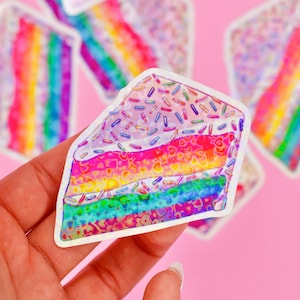 Holographic Rainbow Cake Slice Sticker | Waterproof Vinyl Sticker | Dessert and Food | Stationery Sticker