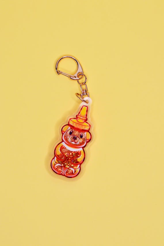 Honey Bear Liquid Glitter Keychain | Acrylic Double Sided Design