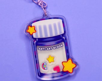 Anti-Art Block Pill Bottle Shaker Keychain | Acrylic Artist Charm