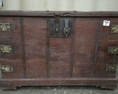 Large Antique Vintage Wooden Dowry Chest Trunk Wooden Blanket Box.