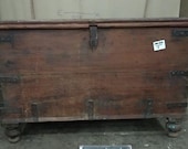 Large Antique Vintage Wooden Dowry Chest Trunk Wooden Blanket Box