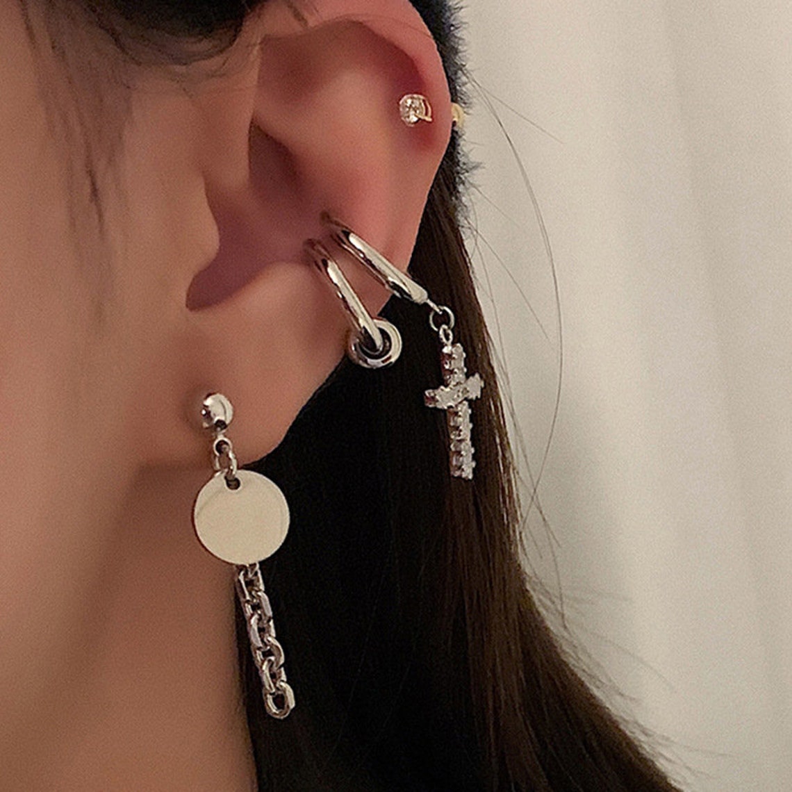 Silver Design Ear Cuff Cool Y2K Ear Cuff Earring Punk Ear | Etsy