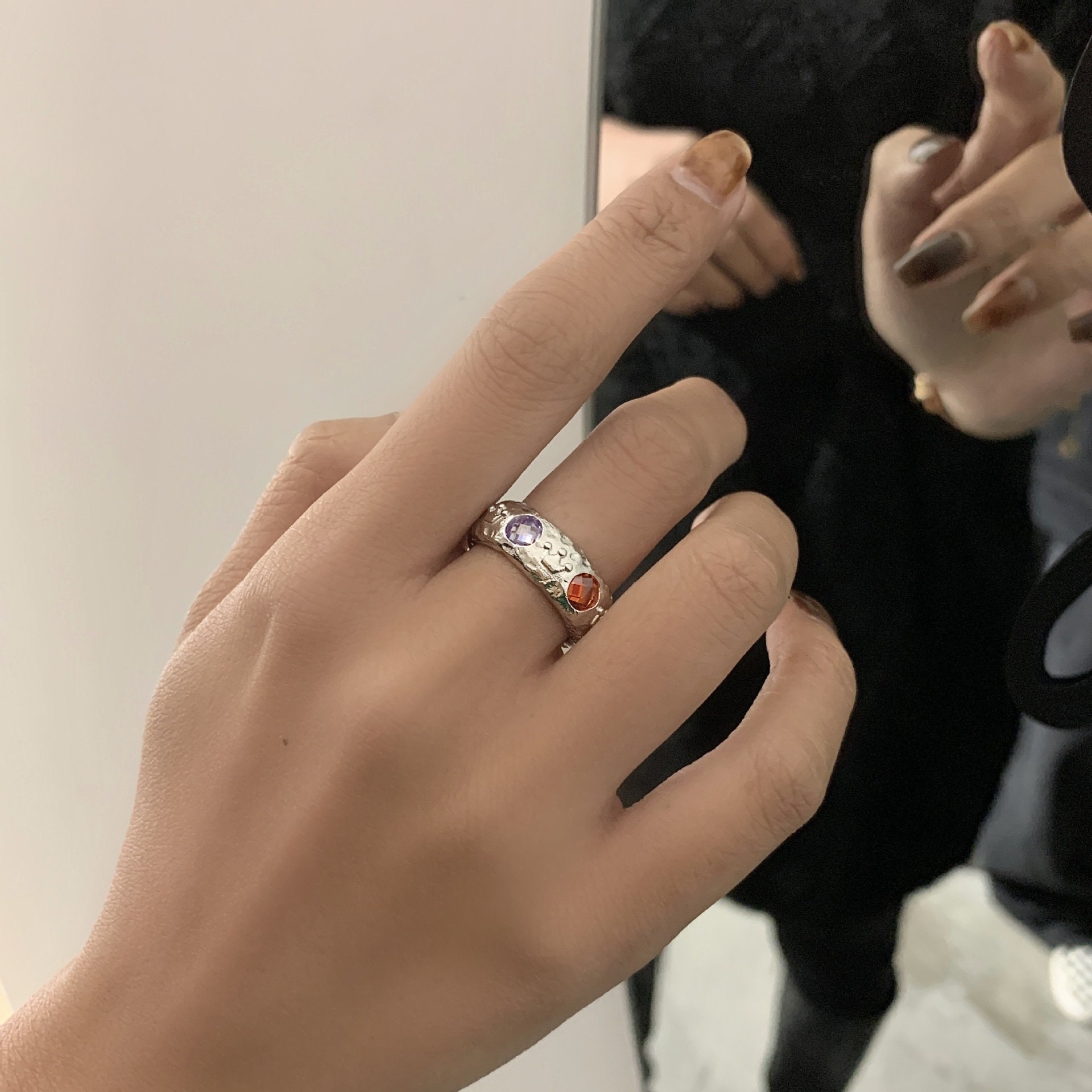 Chunky Style Silver Ring Chunky Band Ring Rhinestones Ring Etsy