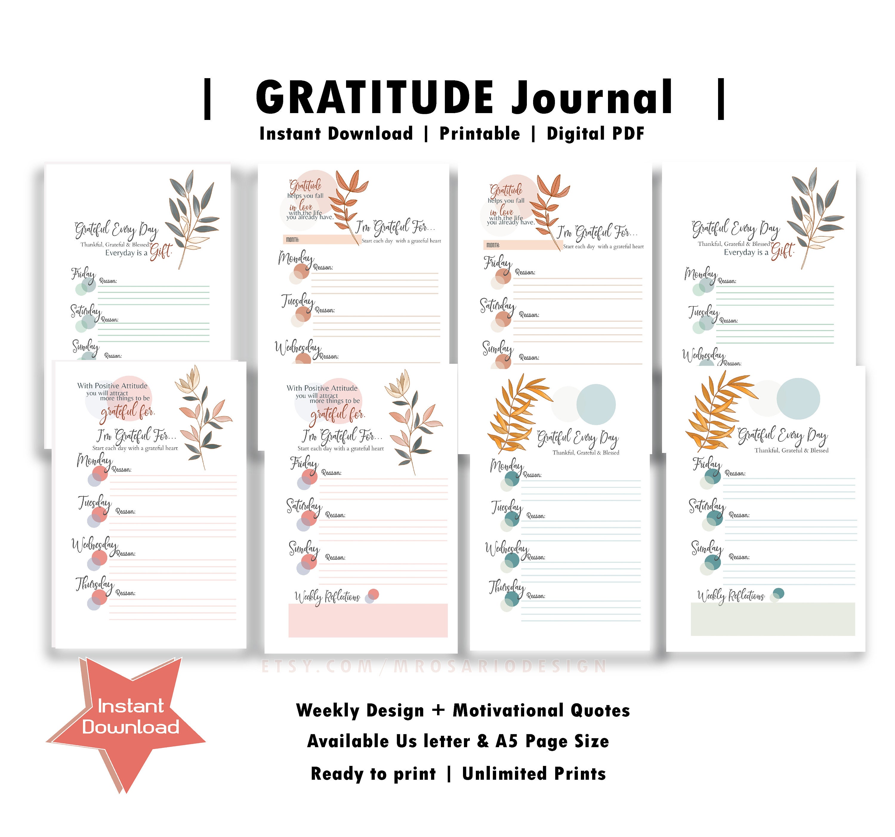 30 Day-Gratitude Journal Printable Journal Gratitude | Etsy