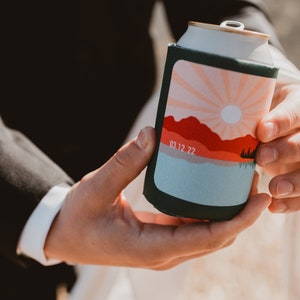 Mountain Wedding Koozies - Custom Can Coolers for Weddings, Bachelor Parties, Bachelorette Parties, Mountain Wedding Favors