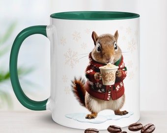 Squirrel Gifts, Winter Squirrel Mug with Latte, Roommate Gift, Cute Coffee Cup, Girlfriend Gift Ideas, Squirrel Lover, Snowflakes,Coffee Cup