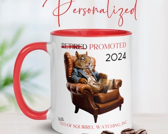 Customizable Funny Retirement Coffee Mugs, Squirrel Gifts, Retired CEO Squirrel Watching, Large Coffee Mug,Best Gifts for Him,Roommate Gifts