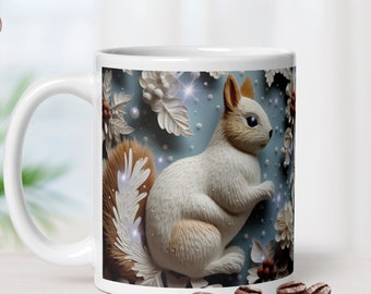 3D Gray Squirrel Coffee Mug, Kawaii Autumn Host Gift, Cute Woodland Creature Cup, Winter Animal Lovers, Cozy Ceramic Cottagecore Coffee Gift