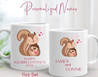 Personalized Anime Squirrel Gifts for Valentines Day, Happy Squirrelentines Day Coffee Mug,Set of 2 Customizable Squirrel Mugs,Roommate Gift