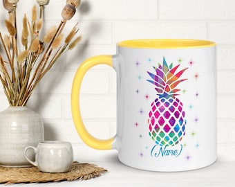 Ceramic Mug Handmade Watercolor Pineapple, Girlfriend Gift Ideas, Unique Mug, Goth Cup, Vaporwave, Positive Vibes, Bestfriend Gifts Mom Gift
