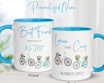 Best Friends From the Day We Met, Customizable Mug, Boho Floral Bicycles, Gift for your Girlfriend, Bestfriend Gifts,BFF Gift Ideas,Name Mug