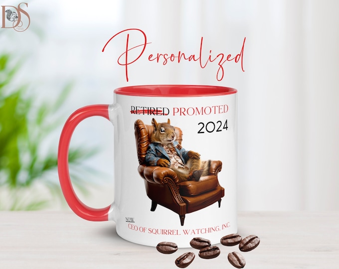 Customizable Funny Retirement Coffee Mugs, Squirrel Gifts, Retired CEO Squirrel Watching, Large Coffee Mug,Best Gifts for Him,Roommate Gifts